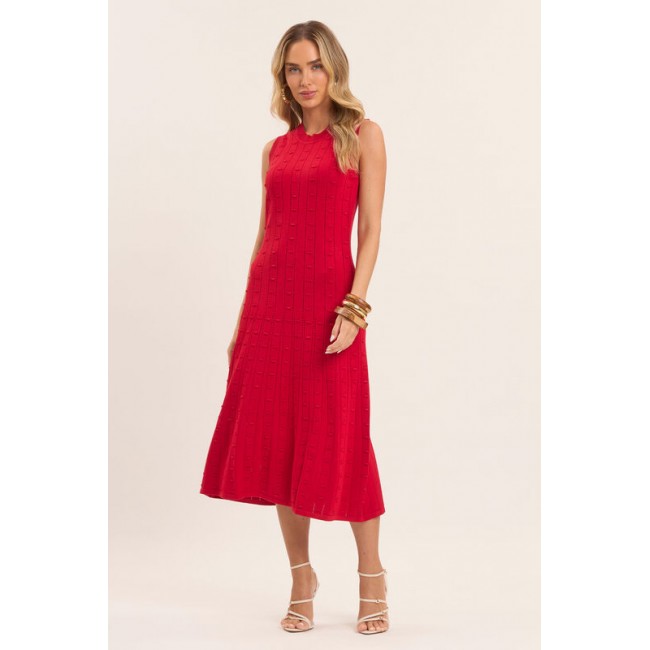 Vestido Midi Nature com Textura Vermelho Vestido Midi Nature com Textura Vermelho