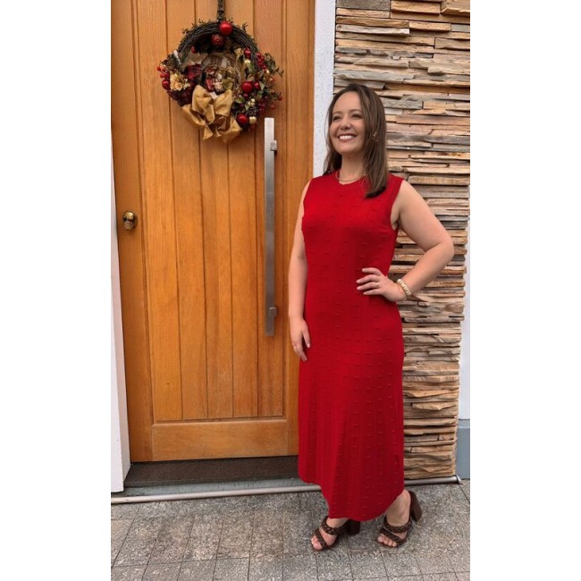 Vestido Midi Nature com Textura Vermelho Vestido Midi Nature com Textura Vermelho