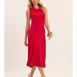 Vestido Midi Nature com Textura Vermelho