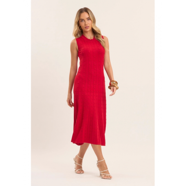 Vestido Midi Nature com Textura Vermelho Vestido Midi Nature com Textura Vermelho