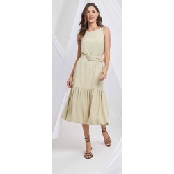 Vestido Mídi de Poliamida Strech com Cinto Gatos e Atos. 