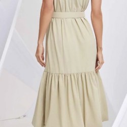 Vestido Mídi de Poliamida Strech com Cinto Gatos e Atos. 