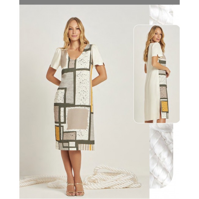 VESTIDO VISCOSE COM CHIFFON GATOS E ATOS. VESTIDO VISCOSE COM CHIFFON GATOS E ATOS.