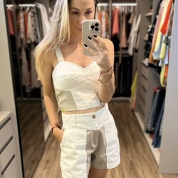 Blusa Cropped Sarja Lastex Costa