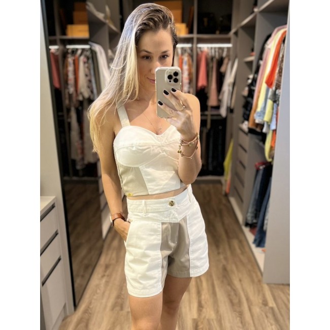 Blusa Cropped Sarja Lastex Costa Blusa Cropped Sarja Lastex Costa