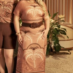 Vestido Plus Size Longo Estampado Em Viscose E Sarja Four Way|Lisamour 