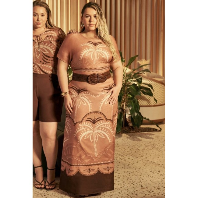 Vestido Plus Size Longo Estampado Em Viscose E Sarja Four Way|Lisamour Vestido Plus Size Longo Estampado Em Viscose E Sarja Four Way|Lisamour