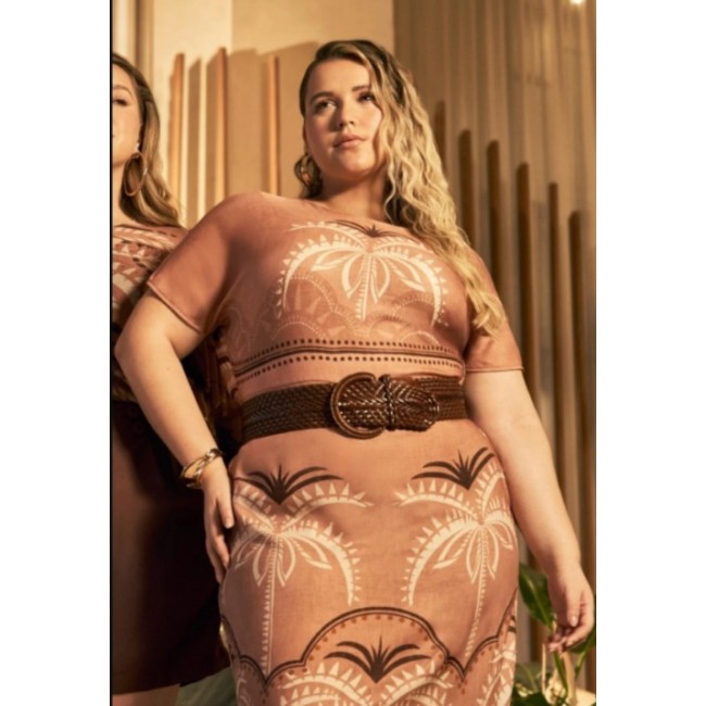Vestido Plus Size Longo Estampado Em Viscose E Sarja Four Way|Lisamour Vestido Plus Size Longo Estampado Em Viscose E Sarja Four Way|Lisamour