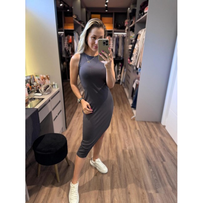 VESTIDO MIDI CANELADO GATOS E ATOS