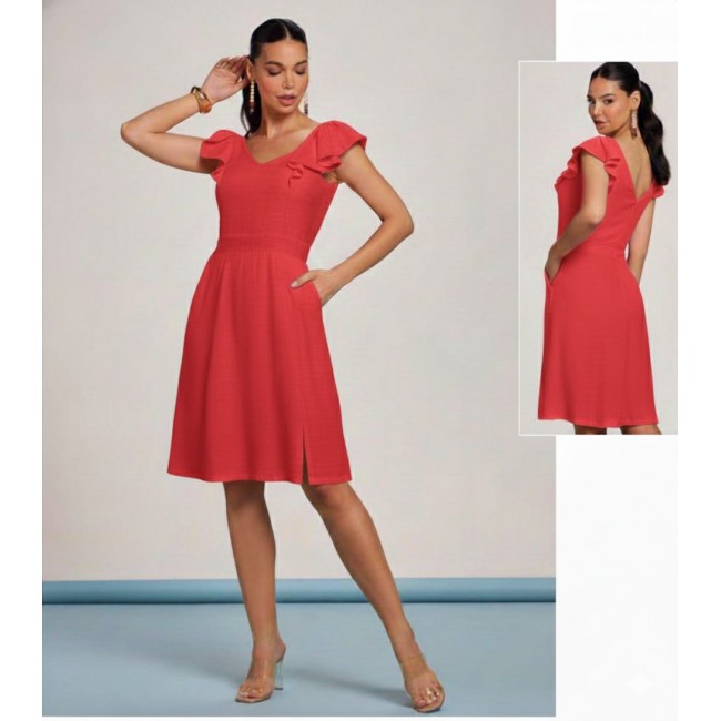 VESTIDO SHANTUNG VERMELHO GATOS&ATOS