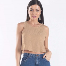 BLUSA CROPPED SEM MANGA COM BRILHO