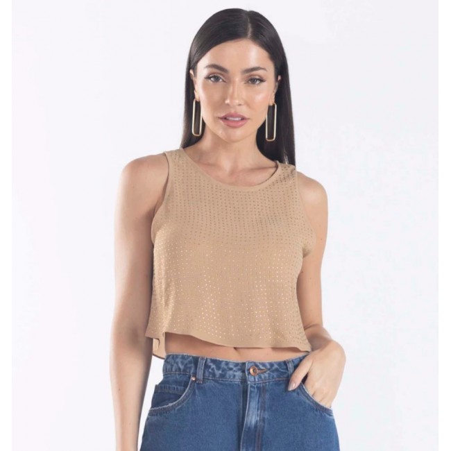 BLUSA CROPPED SEM MANGA COM BRILHO BLUSA CROPPED SEM MANGA COM BRILHO